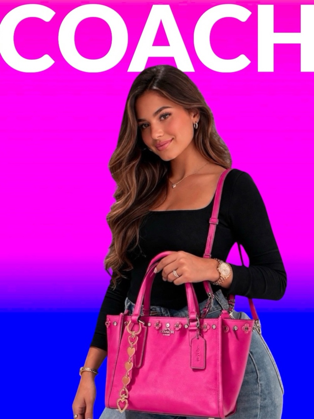 COACH Y2K soho shoulder bag Hot Pink Leather Tote handbag crossbody purse - Picture 3 of 17